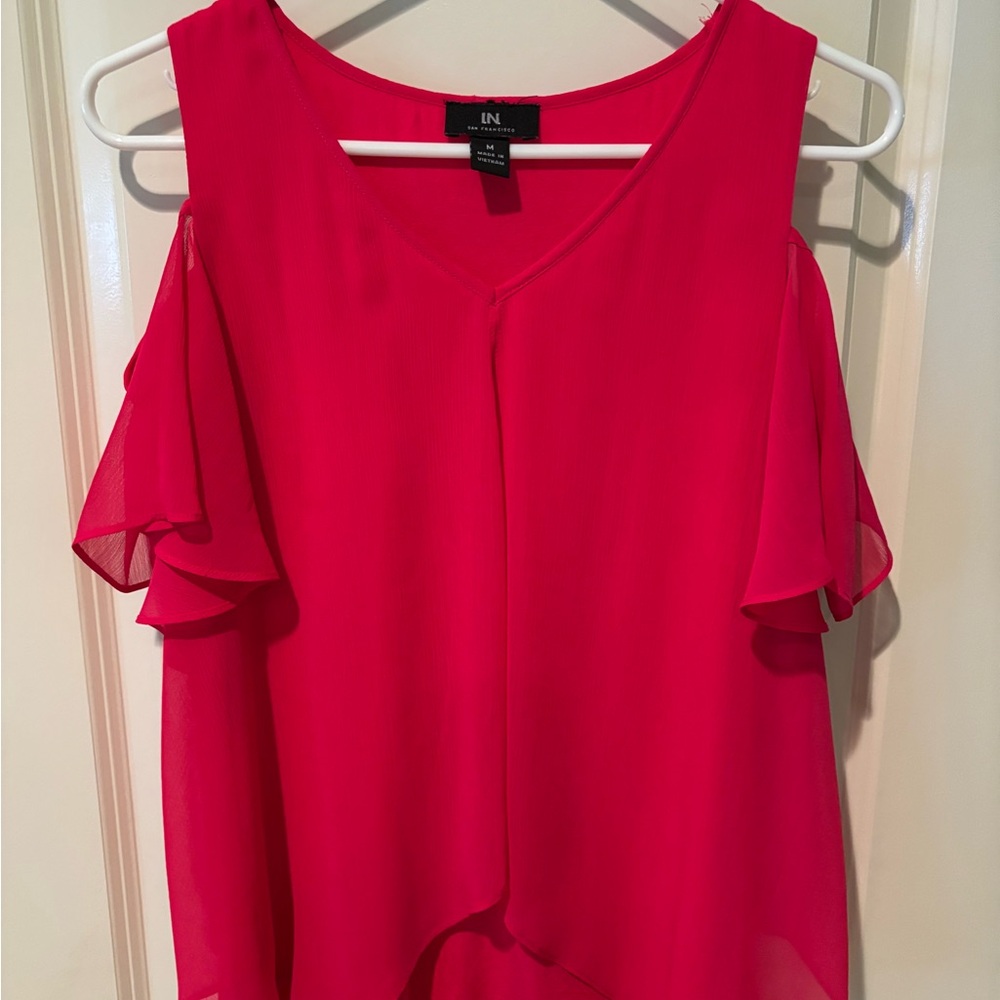 I.N. San Francisco Vibrant Pink Ruffle Sleeve Blouse